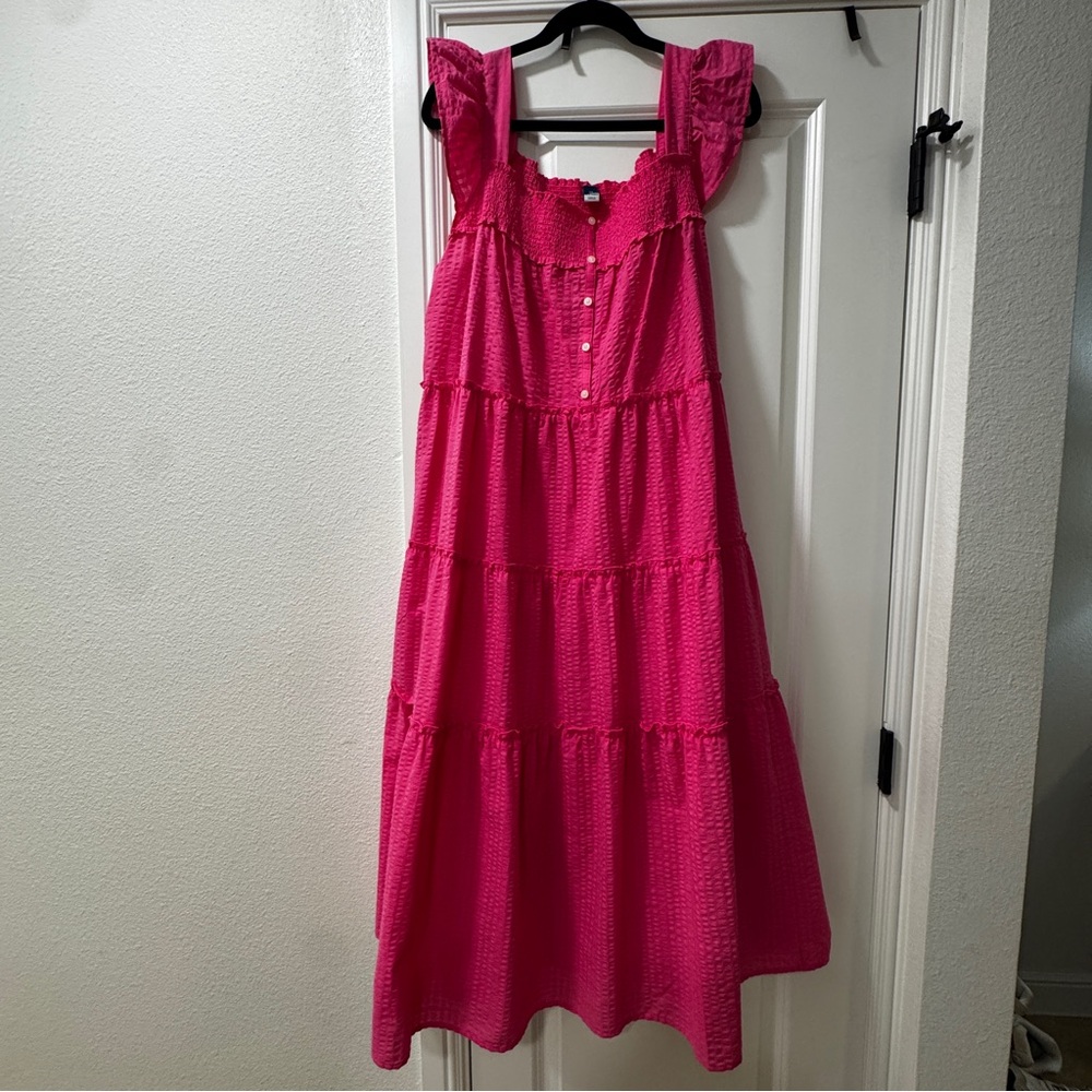 Old Navy Hot Pink Tiered Maxi Dress with Ruffle Straps
